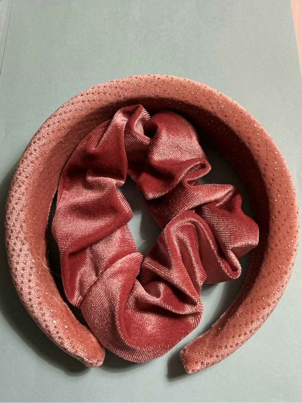 Pink Velvet Scrunchie and Brand Handmade Headband